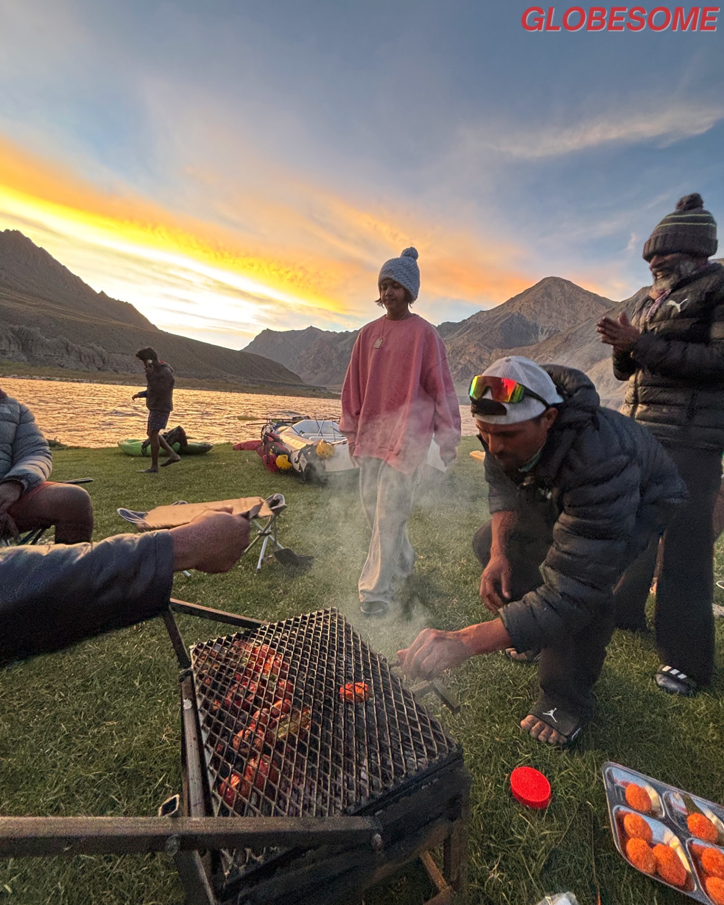 Grill by the river, golden hour